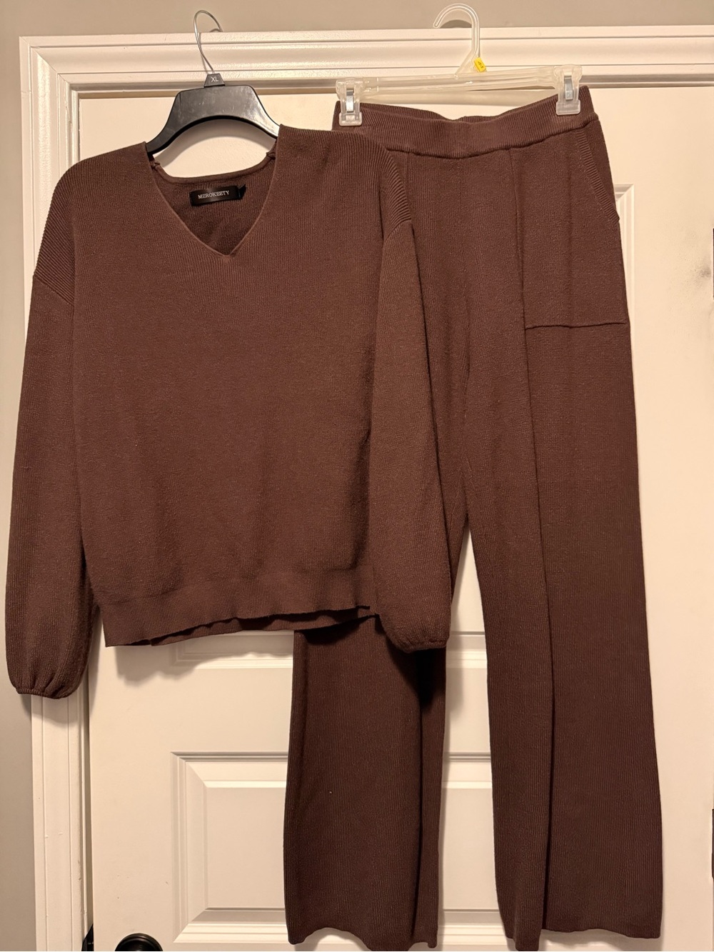 Market Relaxed Wide-Leg Knit Set — Chocolate Brown